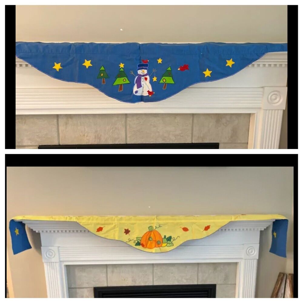Reversible Holiday Fire Place Mantle Scarf Fall Winter Halloween Christmas